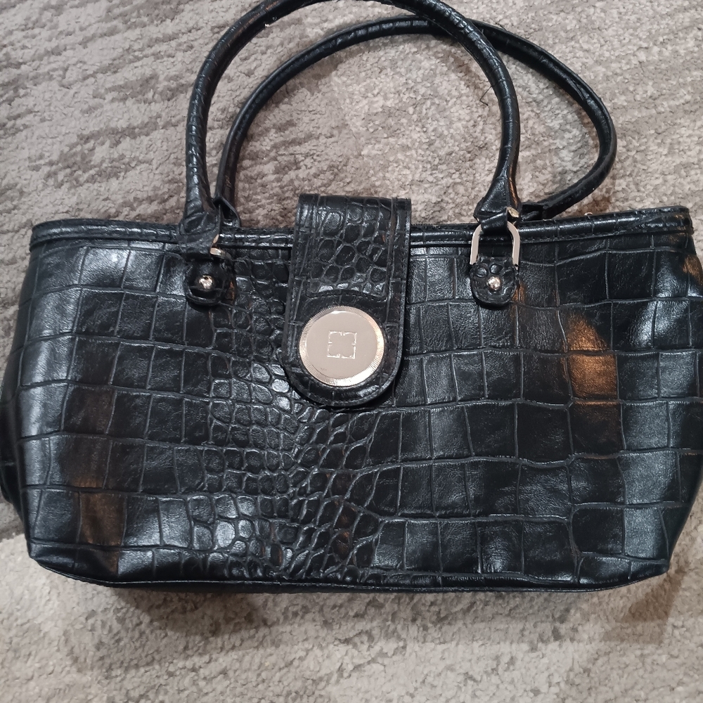 Liz Claiborne Black Crocodile-Pattern Shoulder Bag